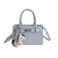 Light blue faux leather handbag with silver heart buckle and cute pony charm - With Pendant / Blue
