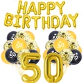 Set di palloncini per il 50° compleanno oro e nero con striscione e coriandoli - Set 50° Compleanno