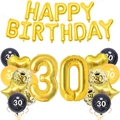 30th birthday decoration set with gold foil numbers and black gold latex balloons - 30th Birthday Set