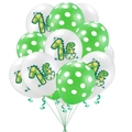 Dinosaur theme first birthday balloon set with green polka dots and number 16 prints - Hatching Dinosaur And Green Polka Dots
