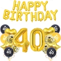 Detailed set of golden 40th birthday balloons with confetti latex and foil star shapes - 40th Birthday Set