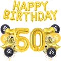 Golden 50th birthday party balloon set with confetti and metallic foil decorations - 50th Birthday Set