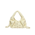 Chic cream pleated handbag with crystal studs and golden chain strap in a medium size - Yellow