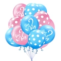 Gender Reveal Ballon-Set mit rosa und blauen Girl or Boy Fragezeichen-Designs - 3 Rosa 3 Blau 2 Rosa Punkte 2 Blau Punkte