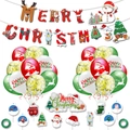 Set festa Merry Christmas con striscioni, palloncini festivi e topper per torte colorati - Set 3: 11 Decorazioni per Torte + 20 Palloncini (4 Babbo Natale + 4 Lettere M + 6 Renne + 6 Paillettes Oro) + Banner + 2 Nastri