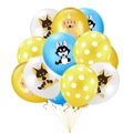 Vue détaillée des ballons de fête chien de 12 pouces avec empreintes et motifs de chiens - Husky Bleu, Golden Retriever, Berger Allemand, Combinaison de Ballons à Pois Jaunes