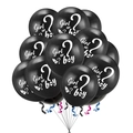 Detail von schwarzen Gender Reveal Ballons mit Girl or Boy Aufdruck und bunten Bändern - 10 Schwarz