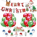 Detailed Christmas party kit with Merry Christmas banners, festive balloons, and cake toppers - Set 6: 11 Cake Toppers + 20 Balloons (10 Reindeer Red + 10 Reindeer Green) + Banner + 2 Ribbons