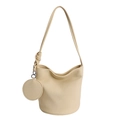 Minimalist beige bucket bag with lychee pattern leather and small round coin purse - Yellow