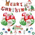 Set festa di Natale con striscioni, palloncini rosso-verde-bianco e topper per torte - Set 2: 11 Decorazioni per Torte + 20 Palloncini (6 Babbo Natale + 6 Lettere M + 8 Renne) + Banner + 2 Nastri