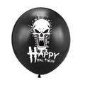Schwarzer Halloween-Latexballon mit weißem Totenkopf und Graffiti-Schriftzug - Totenkopfmuster