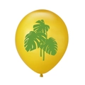 Yellow latex balloon with green monstera leaf prints for Hawaii theme party decorations - Monstera Gold / 12 Inch