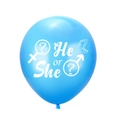 Detail eines blauen Latexballons mit He or She Aufdruck für die Gender Reveal Babyparty - He or She / Blau