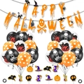 Halloween party decoration set with skull pumpkin balloons and Happy Halloween banner - Combination A (Banner Cake Toppers Balloons)