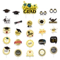 25-piece black and gold graduation cake toppers set with congrats grad photo props - Graduation Theme