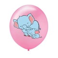 Detailed view of pink latex balloon with cute elephant print for baby shower decor - Pink Elephant
