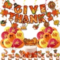 Kit festa Ringraziamento con striscione Give Thanks, palloncini colorati e decorazioni - Banner/Spirali Pendenti/Palloncini Giallo Arancione Rosso Set