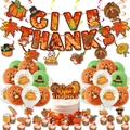 Set decorazioni Thanksgiving con striscione Give Thanks palloncini e cake topper - Banner/Spirali Pendenti/Palloncini Arancione Verde Bianco Set