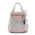 Borsa a secchiello rosa con ricamo floreale e foulard a cuori avvolto sul manico - Rosa
