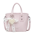 Chic light pink bucket handbag for women with pearl heart charm and lace bow detail - With Pendant / Pink