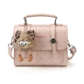 Pink polka dot handbag with adjustable strap and a cute monster plush keychain - With Pendant / Pink