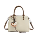 Beige and brown tote bag with rocking horse charm and adjustable shoulder strap - Beige