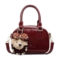 Bolso chic de charol burdeos con colgante de cachorrito de peluche y correa de hombro ajustable - Sin colgante / Burdeos