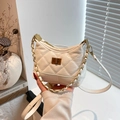 Chic quilted rhombic chain bucket bag in creamy white with gold rotating metal clasp - White