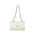 Sac bandoulière élégant blanc ivoire avec texture cuir grainé et fermoir rotatif argenté - Blanc Cassé