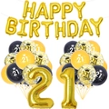 Set decorativo 21 anni con palloncini numerici oro e lattice con coriandoli neri - Set 21° Compleanno