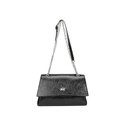 Sac sous le bras chic en cuir froissé noir brillant avec chaîne argentée et fermoir - Noir
