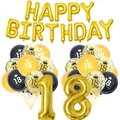 Set palloncini 18° compleanno oro e nero con lettere Happy Birthday e numero 18 - Set 18° Compleanno