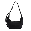 Minimalist black soft leather hobo bag with adjustable shoulder strap and zipper - Black