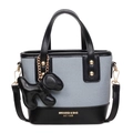 Graue Segeltuchtasche mit schwarzem Lederkontrast und Hundekontrollanhänger für Damen - Mit Anhänger / Blau