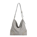 Grey hobo bag in matte synthetic leather with golden square studs and adjustable strap - Gray