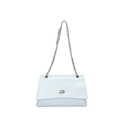 Sac à bandoulière bleu clair minimaliste avec chaîne argentée et cuir grain de litchi - Bleu