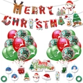 Set festa di Natale con striscioni renne, palloncini rossi verdi e topper per torte - Set 4: 11 Decorazioni per Torte + 20 Palloncini (6 Renne Rosse + 6 Renne Verdi + 8 Paillettes Rosso Verde) + Banner + 2 Nastri