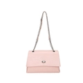 Sac bandoulière rose en cuir grainé avec chaîne argentée et fermoir pivotant - Rose