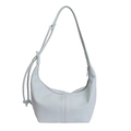 Light blue moon-shaped shoulder bag with litchi grain leather and knot detail - Blue