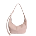 Minimalist pink crescent shoulder bag in lychee pattern leather with knotted strap detail - Pink