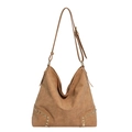 Borsa hobo in finta pelle scamosciata marrone con borchie dorate e tracolla regolabile - Marrone