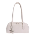 Minimalist white leather bowling bag featuring twin shoulder straps and star charm - White With Pendant
