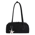 Borsa a spalla bowling nera minimalista con ciondolo a stella argento e trama opaca - Con Ciondolo / Nero