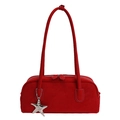 Retro red faux suede underarm bag with star pendant and silver zipper hardware - Red with Pendant