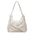Vielseitige beige Kunstledertasche mit Goldbeschlägen und verstellbaren Riemen - Gebrochenes Weiß