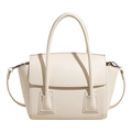 Minimalistische cremeweiße trapezförmige Handtasche mit Griffen und Schultergurt - Weiß
