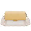 Bolso bandolera chic amarillo y crema con correa ancha de tela y ganchos dorados - Amarillo