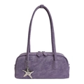 Chic lavender purple underarm bowling bag in textured faux leather with star charm - Purple with Pendant