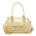 Vintage light yellow studded Boston bag with crossbody strap and leather tassels - Yellow