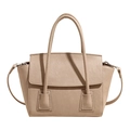Elegante beige strukturierte Handtasche mit Doppelgriffen und abnehmbarem Schultergurt - Khaki